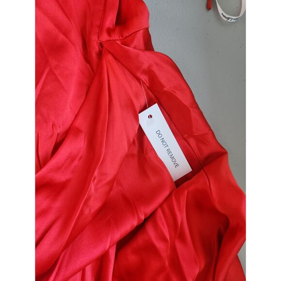 NWT For Love & Lemons Red Anisa Silk Fringe Draped Midi Dress Size XL Red #8A404 - Picture 13 of 13